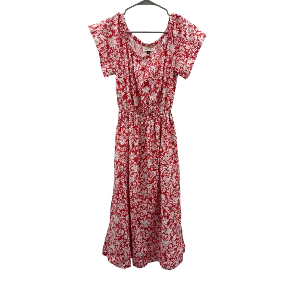 Universal Thread Floral Midi Dress Womens S Red White Cotton Cutout Back NWT